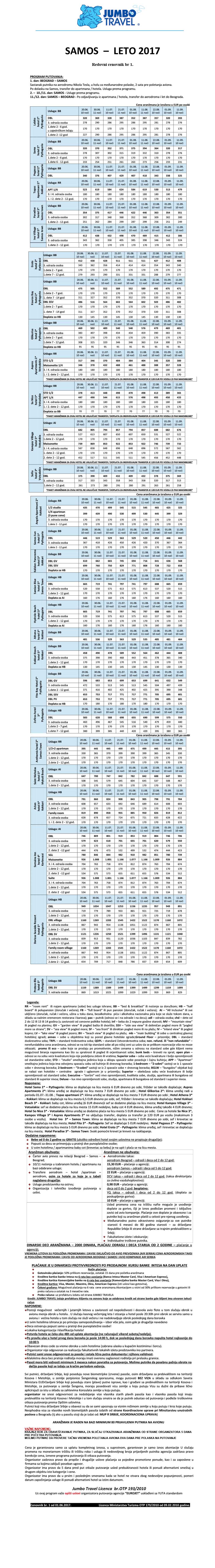 Samos Redovni Cenovnik br 1 od 01.06.2017